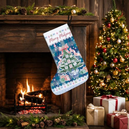 Chinoiserie Blue Plaid Christmas Mahjong Tree Stockings 16 Inch - color: Christmas17