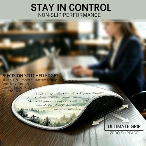 Christian Proverbs 3 5-6 Forest Mountains Small Round Mouse Pad 8.6x8.6in - color: Proverbs 3 5-6 Mouse Pad