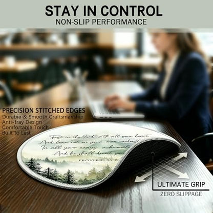 Christian Proverbs 3 5-6 Forest Mountains Small Round Mouse Pad 8.6x8.6in - color: Proverbs 3 5-6 Mouse Pad