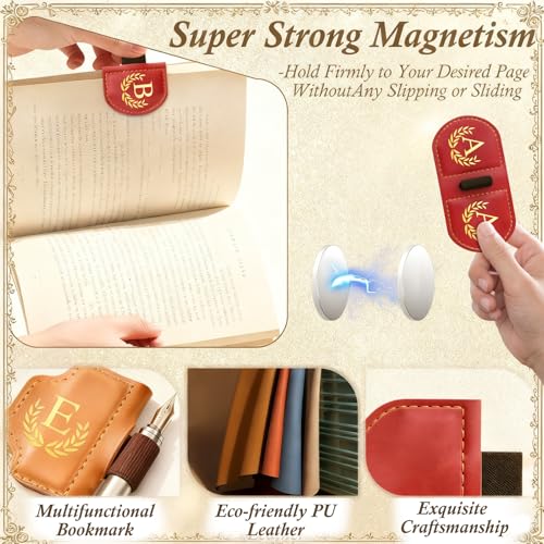 Personalized Leather Magnetic Bookmark with Pen Holder, Custom Bygone Mark Bookmark with Pen Holder, Custom Bookmarks with 26 Letters for Reading Women, Men, Teachers, Book Lovers?Pink?A? - color: Pink