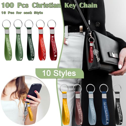 100 Pcs Christian Keychain Gift Bulk Religious Keyring - color: Joyous Color