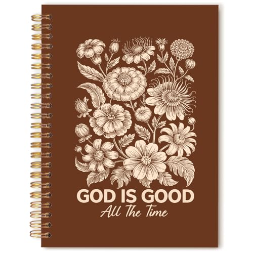 Boho Brown Floral Christian Prayer Notebook Journal, Bible Verse God Is Good All The Time Religious Spiral Hardcover Notebook Journal for School Office Work, 5.5x8.3 Inch - color: Brown Floral Bible