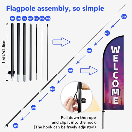 Double Sided Church Welcome Feather Flag with Pole Kit, 8FT Durable Polyester Outdoor Church Sign Banner, High Visibility Welcome Flag for Entrance, Sunday Service & Community Events