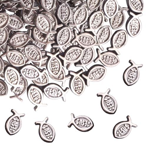 100pcs Jesus Fish Spacer Beads Religious Charm Beads Tibetan Alloy Christian Fish Shape Loose Beads for DIY Bracelet Necklace Jewelry Making Supplies - color: Gun Black