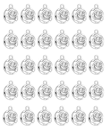 COTTVOTT Saint Therese of Lisieux/Saint Mother Teresa of Calcutta/Divine Mercy Jesus/Mater Dolorosa Patron Saint Medal Charm Pendant for DIY Rosary Necklace Bracelet Jewelry Making Part - color: 30pcs-Rose Floral