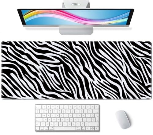 Trendy Zebra Skin Pattern Desk Pad Mouse Pad,Large Gaming Mouse Mat with Stitched Edges,Non-Slip Waterproof Rubber Base Mous Mat for Office Computer Keyboard Laptop Home(31.5X11.8 in) - color: Trendy Zebra Skin Pattern