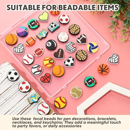 Tondiamo 60 Pcs Sports Ball Silicone Focal Beads for Pens Bulk Sports Theme Silicone Focal Bead for Beaded Pen Necklace Bracelet Charms Keychain Making Jewelry Making DIY Gifts (Ball) - style: Ball