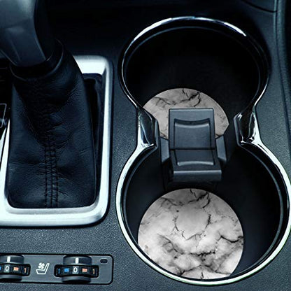 , Gray White Marble Design Absorbent ROUND Fabric Felt Neoprene Car Coasters for Drinks, 2pcs Set - color: Gray White Marble