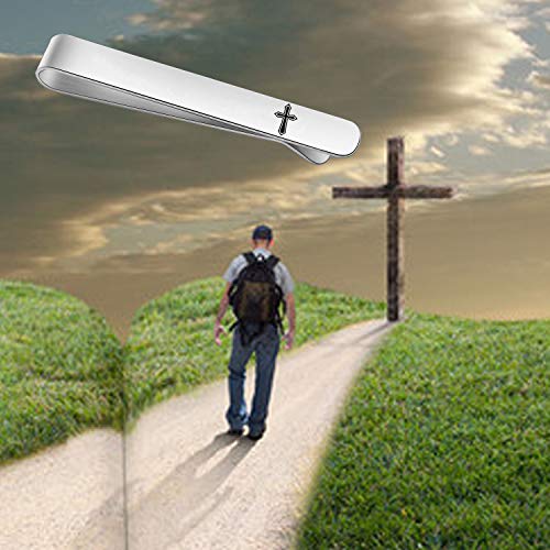 BEKECH Faith Christian Jewelry for Men - Cross Tie Clip Gift for Him, Boss, Coworkers, First Communion - color: silver