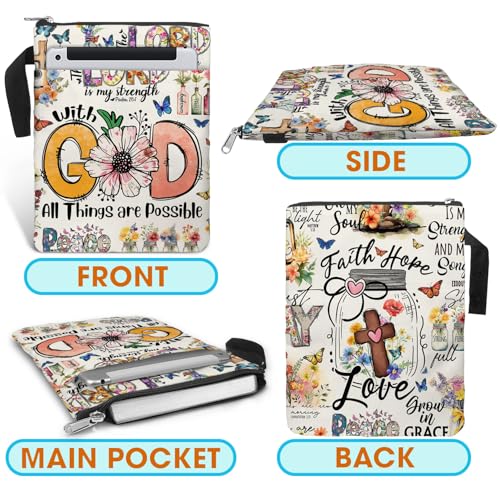 84hoods Book Cover Bag with Zipper and Front Pocket. Bible Book Sleeve. Christian Faith God Religious Gift. Washable Fabric 11 X 8.5 Inch. All Things are Possible - color: 2. All Things Are Possible