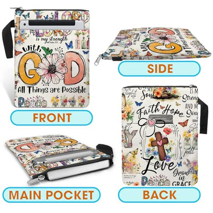 84hoods Book Cover Bag with Zipper and Front Pocket. Bible Book Sleeve. Christian Faith God Religious Gift. Washable Fabric 11 X 8.5 Inch. All Things are Possible - color: 2. All Things Are Possible