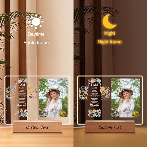 Personalized First Communion Pictrue Frame for Boys Girls, Custom Catholic Baptism Gifts for Kids, Customized Baby Gifts, Baby Shower Baptismal Decorations Sign with Name Night Light, Pictrue Frame
