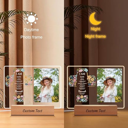Personalized First Communion Pictrue Frame for Boys Girls, Custom Catholic Baptism Gifts for Kids, Customized Baby Gifts, Baby Shower Baptismal Decorations Sign with Name Night Light, Pictrue Frame