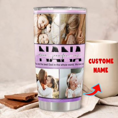 Personalized Nana Photos Tumbler Custom Name Insulated cups Travel Coffee Mug with Lids Stainless Steel 20 30 Oz Gifts for Mom Mommy New Grandma Mother's Day - color: Nan 616