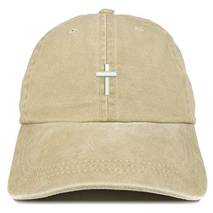 Trendy Apparel Shop Cross Embroidered Washed Cotton Adjustable Cap - color: Khaki