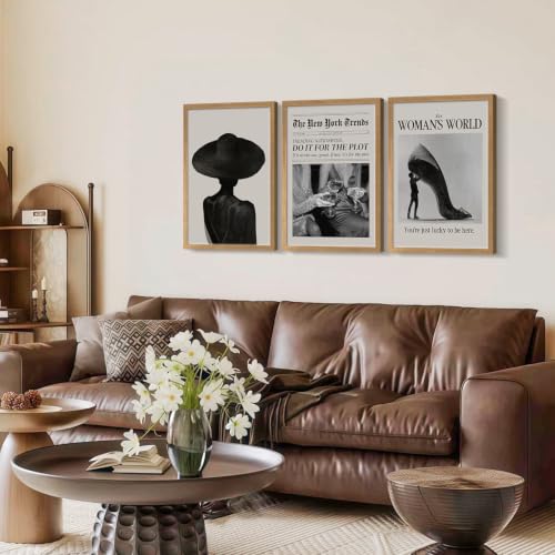 3Pce Framed Wall Art Set 24x16 Inch Canvas Prints World of Women Theme Modern Black & White Fashion Posters Stylish Home Decor Modern Art for Living Room Bedroom and Office - color: Black, Gray, size: 24x16 inch