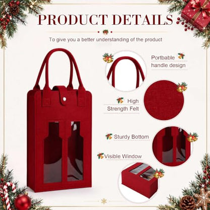Fanfanwin 8 Pcs Double Wine Gift Bag with Window, Burgundy - color: Burgundy