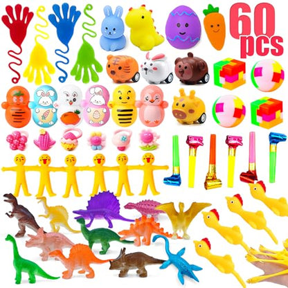 GOAUS Easter Egg Fillers Party Favors for Kids, 60 Pcs Small Toys Prizes Bulk, Goodie Bags Stuffers, Treasure Box Toys for Classroom, Prize Box Birthday Goody Bag - style: 60 toys