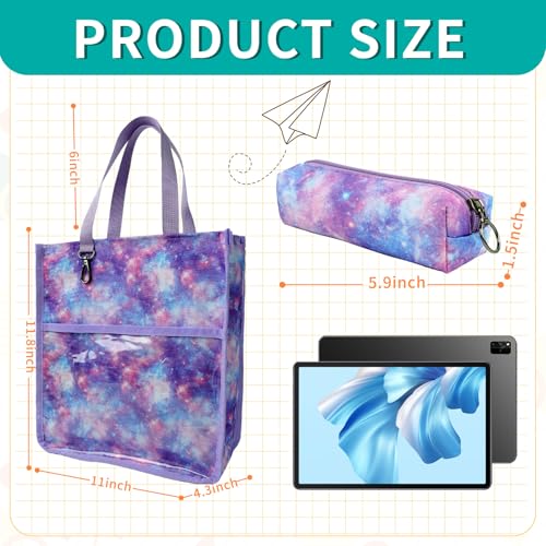 Kids Cute Tote Bags for Boys Girls Ages 4-16,Handbags with Pencil Case, Book Tote Bags with Zipper for School and Playtime (galaxy) - color: Galaxy