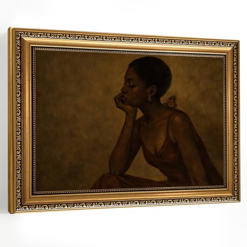 African American Gold Framed Wall Art Moody Portrait Painting Wall Decor - color: Black Woman, size: 24"L x 16"W