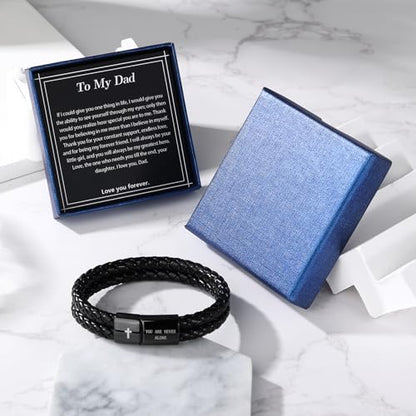 Christian Bracelet for Men, Bible Verse Leather Cross Gift for Men - color: A-To My Dad From Daughter