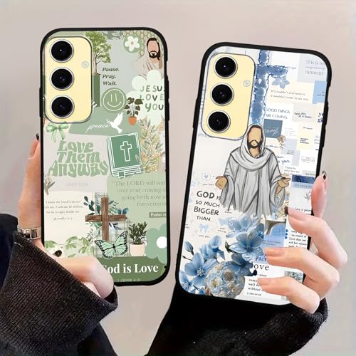2 Pack God Jesus Collage Phone Case for Samsung Galaxy S25 5G 6.2", Green Blue Bible Verse Christian Quotes Flower Design Cases for Girls Boy, Slim Soft TPU Protective Cases for Samsung S25 - color: Jesus Collage, size: for Samsung Galaxy S25 5G
