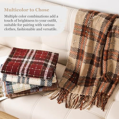 Scarf for Women - Winter Womens Long Plaid Scarf, Warm Pashmina Shawls and Wraps Cashmere Feel Blanket Scarves - color: Beige & Black