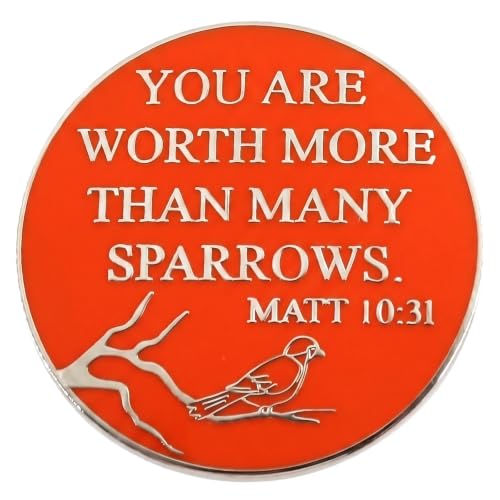 Matthew 10:31 Bible Verse Enamel Pin, Orange Silver Sparrow Lapel Pin, You Are Worth More Than Many Sparrows Christian Badge for Jackets Backpacks, Faith Encouragement Gift for Believers Church