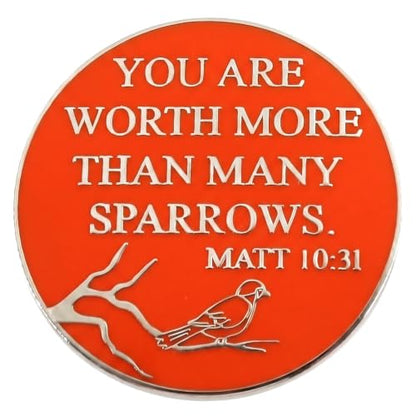 Matthew 10:31 Bible Verse Enamel Pin, Orange Silver Sparrow Lapel Pin, You Are Worth More Than Many Sparrows Christian Badge for Jackets Backpacks, Faith Encouragement Gift for Believers Church