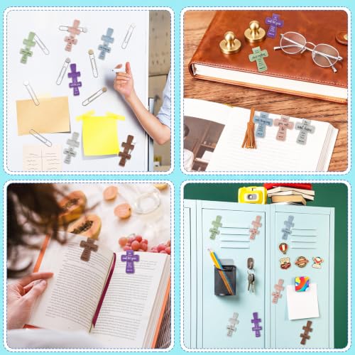 Resurhang 6 Pcs Magnetic Christian Cross Leather Bookmarks, Elegant Bible Verse Page Markers, Practical Reading Accessories Ideal Gift for Teachers Book Lovers and Religious Believers