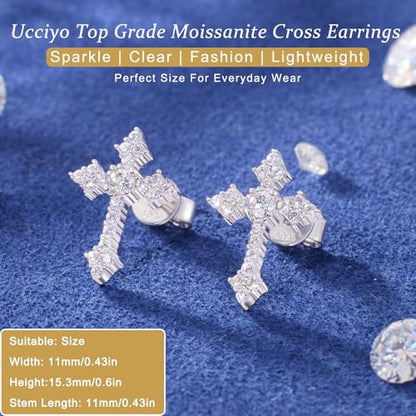 Moissanite Cross Earrings Sterling Silver Cross Stud Eearrings D Color VVSI Moissanite Stud Earrings Crucifix Jewelry Gift - color: Silver-0.5CT