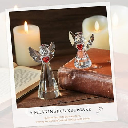 2pcs Crystal Angel Figurine Collectibles Gifts for Women Glass Angel Statue - style: Angel With Red Heart-2pcs