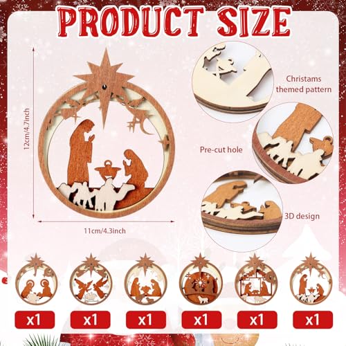 Bucherry 6 Pcs Wooden Christmas Nativity Scene Ornaments Bulk,Round - style: Round