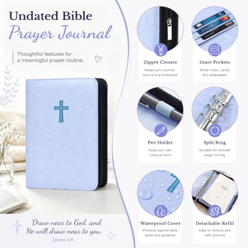 Ospelelf Refillable Prayer Journal with Leather Blue 6 Ring Binder 3-Month - color: blue