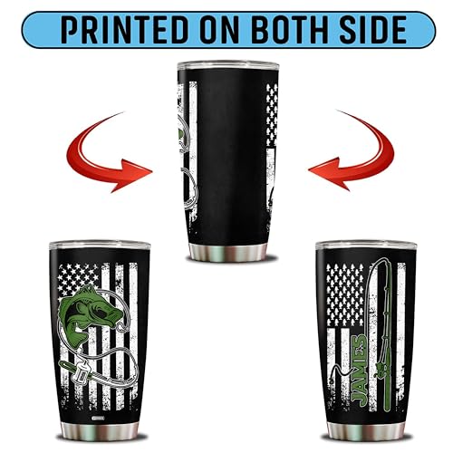Personalized Fishing Gifts for Men American Flag Insulated Stainless Steel 20oz With Lid Travel Cup Coffee Mug Fish Tumbler Gift for Fisherman Him Dad Husband - color: FISHING