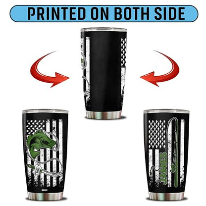 Personalized Fishing Gifts for Men American Flag Insulated Stainless Steel 20oz With Lid Travel Cup Coffee Mug Fish Tumbler Gift for Fisherman Him Dad Husband - color: FISHING