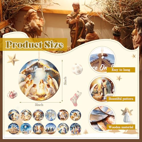 Soaoo 60 Pcs Christmas Nativity Scene Ornaments Bulk Wooden Decor, Novel - style: Novel