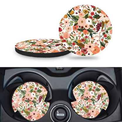 Car Cup Holder Coasters, 2 Pack – 2.75" Universal Auto Anti-Slip Insert Coaster, Rubber Car Coasters, Personalized Car Accessories for Women (Burgundy Flowers) - color: Burgundy Flowers