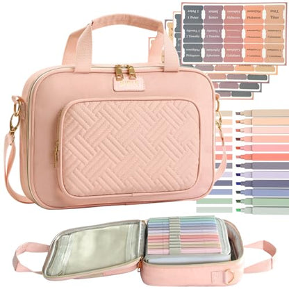 Bible Cover for Women Bible Case, Large Bible Bag, Bible Study Supplies Bible Journaling Kit Book Carrying Case with Bible Highlighters Tabs, Valentines Day Christian Gifts for Women (Pink) - color: Pink