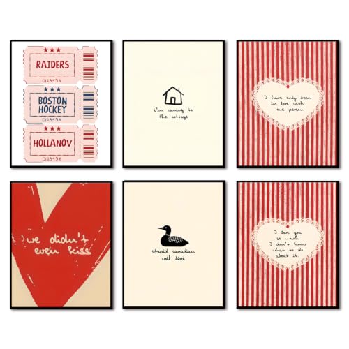 SHRNGCK Trendy Coquette Girl Posters Set of 6 Preppy Red Love Wall Art Red Striped Heart Quote Wall Decor Canvas Prints Aesthetic for Girls Bedroom Living Room Gallery Dorm 8x10 Unframed - color: Love, size: 10"L x 8"W