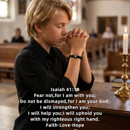 Christian Bible Verse Cross Bracelet for Men Teen - color: Isaiah 41:10