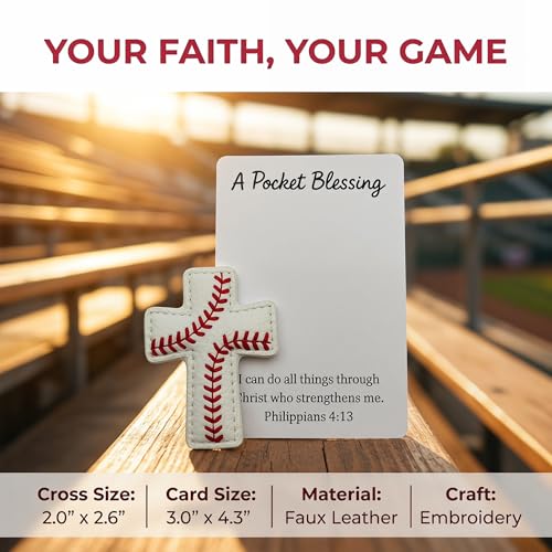 A Pocket Blessing Baseball Cross Handmade stitching Crosses Token Gifts With Verse Card,Christian keychain