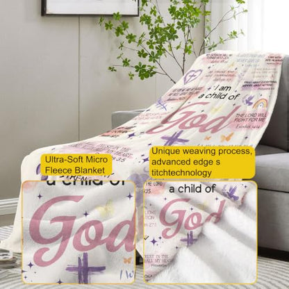 Inspirational Christian “I am a Child of God” Blanket Gifts for Women Mom - color: Inspirational Christian, size: 40"x50"