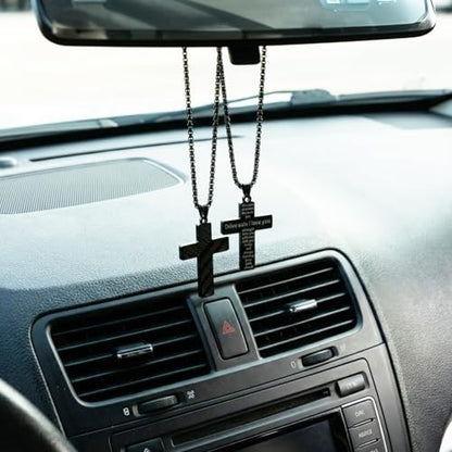 Cross Pendant for Car Rearview Mirror Hanging, Stainless Steel Cross with Drive Safe Message, Meaningful Car Charm Gift for Drivers and Loved Ones (Black) - color: Black