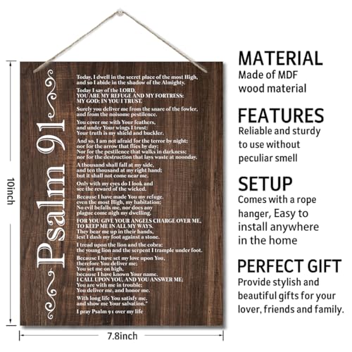 Inspirational Wood Art Signs, Psalms 91 Wall Sign, Hanging Printed Wall Plaque Wood Signs, Bible Verse Print, Christian Scripture for The Home or Office Decor, Christian Wall Decor 10 X 7.8 inch E - color: Color 06
