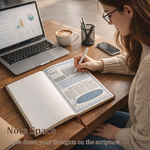 Bible Study Guide for Women – 66 Pages Bible Study Guides with Scripture Summaries, Daily Reflection & Prayer Journal, Christian Devotional Notebook with PU Leather Cover (Brown)