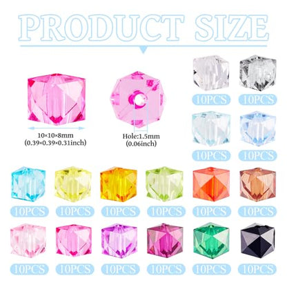 FASHEWELRY 160Pcs Clear Acrylic Cube Beads 10mm Square Crystal Beads Transparent Faceted Kandi Bead Colorful Cube Spacer Bead for Bracelets Necklace Earring DIY Jewelry Making - color: Cube-16 Colors