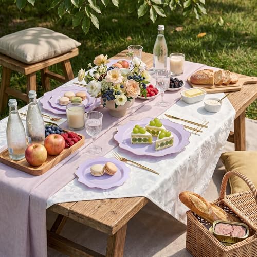 WDF 175Pcs Purple Plates Disposable - Lavender Plastic Plates 25guest Plastic Dinnerware Ideal for Birthday Party/Wedding/Holidays - color: Purple and Gold, size: 175 pieces
