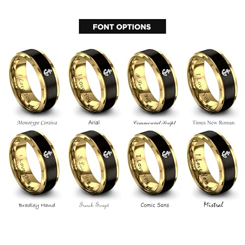 Gift for Nautical Fan - Anchor With Rope Ring - Men Women - Tungsten - Flat Dome Bevel - Band - Yellow Gold Black Silver Blue - Anniversary Wedding - 8mm - Brushed Polished - Personalized Custom Engra - color: 07 - Yellow Gold Black Tungsten