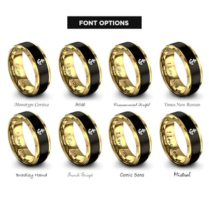 Gift for Nautical Fan - Anchor With Rope Ring - Men Women - Tungsten - Flat Dome Bevel - Band - Yellow Gold Black Silver Blue - Anniversary Wedding - 8mm - Brushed Polished - Personalized Custom Engra - color: 07 - Yellow Gold Black Tungsten